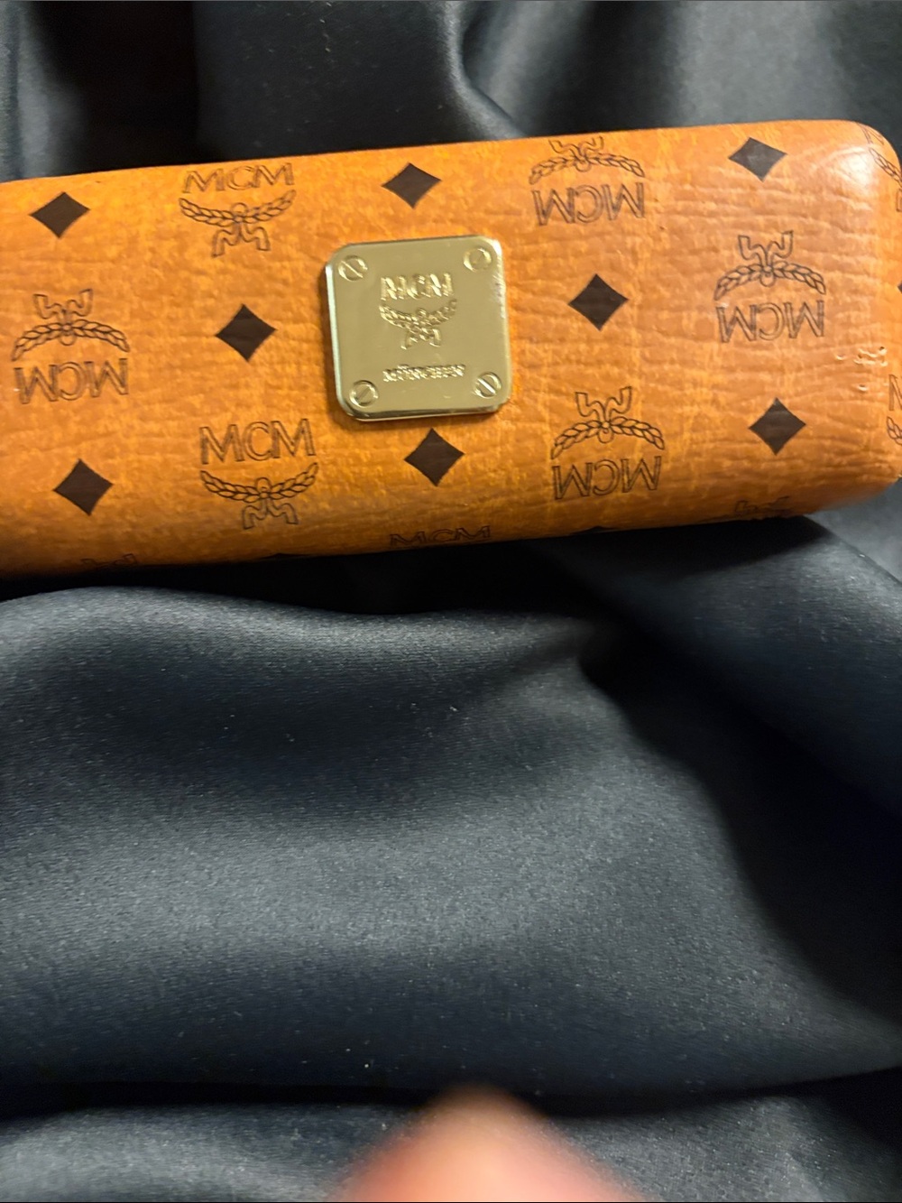 MCM Cognac Brown Monogram Phone Case with Gold Plaque